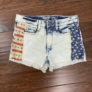 Mossimo Juniors Size 7 American Flag Hi Rise Acid Wash Raw Hem Shorts